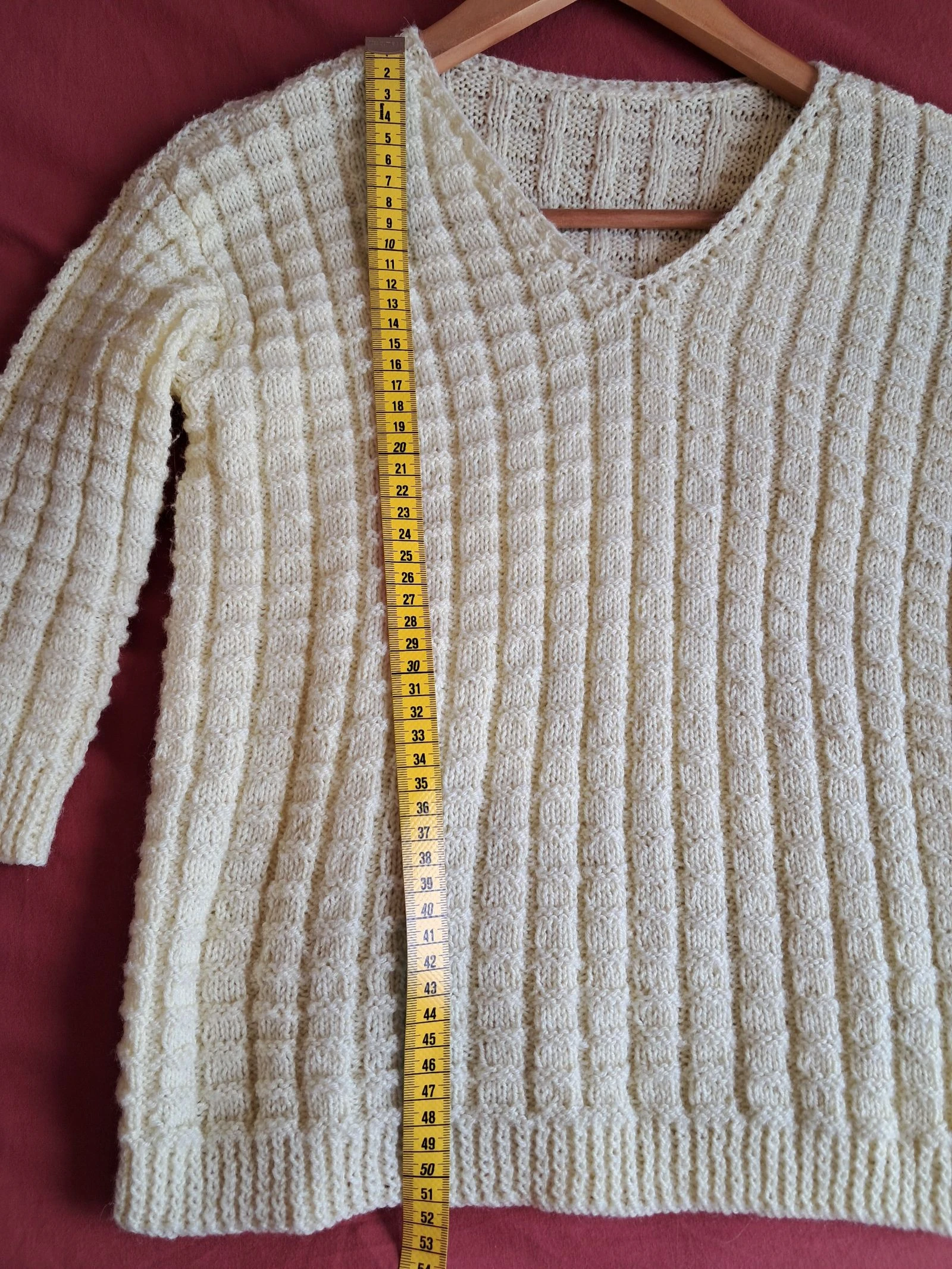 Hand-knitted yellow sweater size 34 36 with 3/4 sleeves – photo 3